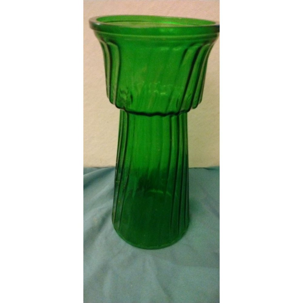 Green Hoosier Glass Bulb Forcing Vase 9 3/4" Tall